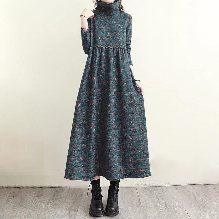 【買わなきゃ損】 フェミニン 総柄 プリント 切り替え Aライン カジュアルワンピース