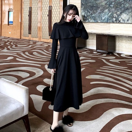 ワンピース Aラインドレス ロング ロング丈 マキシ マキシ丈 袖あり 長袖 フレアスリーブ スタンドカラー Aライン フリル かわいい 大人可愛い きれいめ おしゃれ お洒落 キュート ガーリー