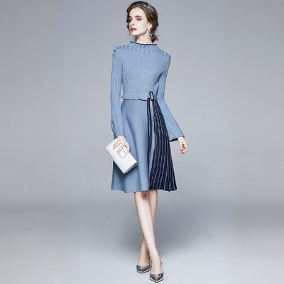 ワンピース デート 膝丈 ひざ丈 ミモレ ミモレ丈 袖あり 長袖 プリーツ かわいい 大人可愛い きれいめ シンプル カジュアル 大人 上品 おしゃれ お洒落 主役級 存在感 春 秋 冬 10代