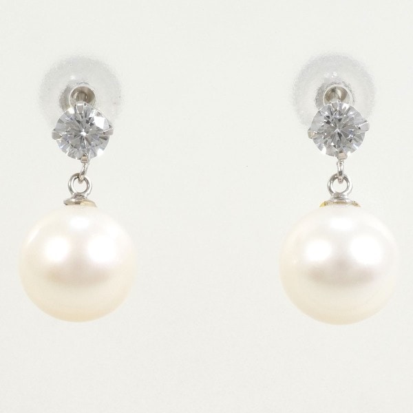K10 10金 WG ホワイトゴールド ピアス パール(真珠) ジルコニア ジュエリー 中古
