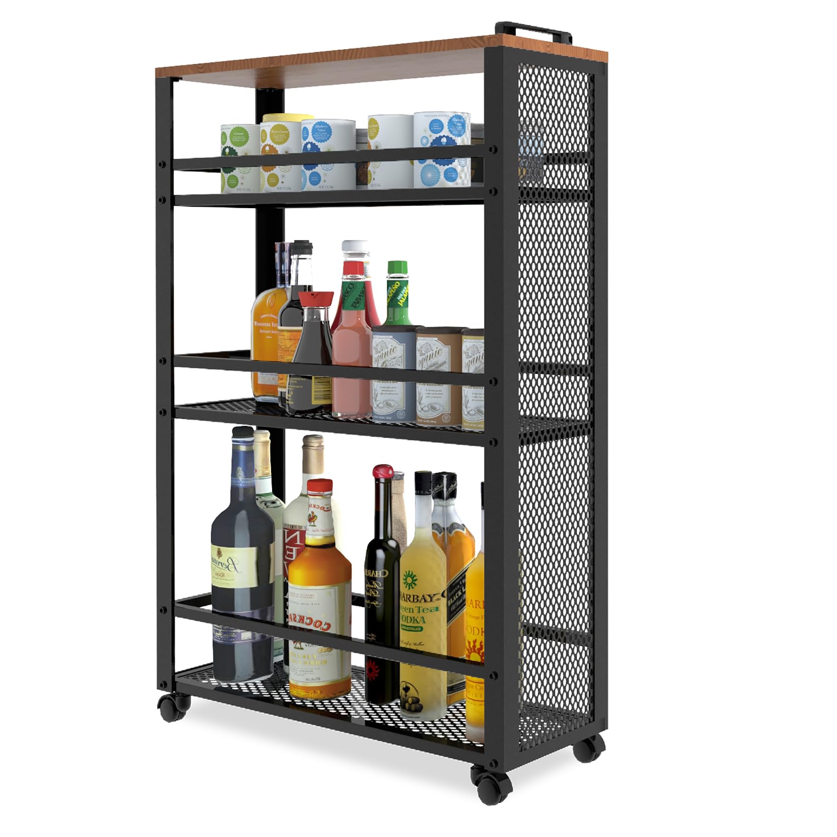 fusehome キッチンワゴン キッチンラック 調味料ラック キャスター付 スリム 隙間収納 収納 3段 棚 台所 幅54×奥行18.5×高さ81cm 収納ラック 収納カート サイドワゴン