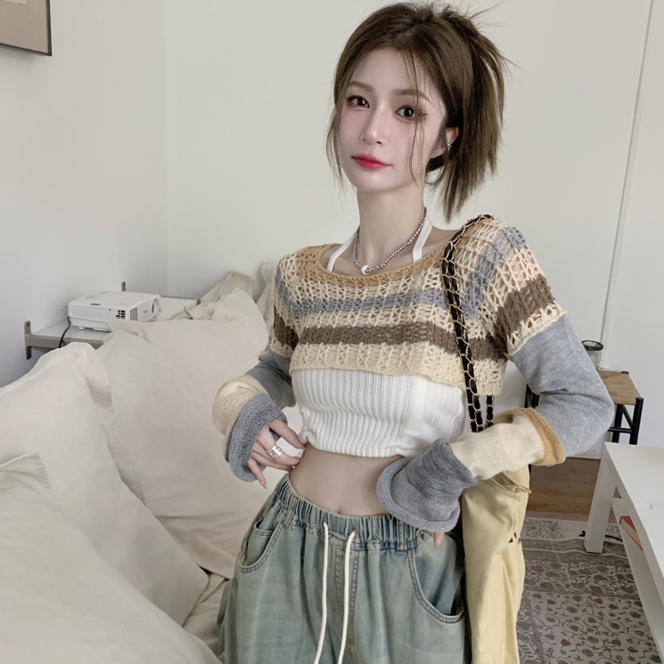 ショート丈ニット トップス ニットソー セーター ショート ショート丈 袖あり 長袖 ラウンドネック ホルターネック 透け感 かわいい 大人可愛い きれいめ シンプル カジュアル 大人 上品 おしゃれ 5,096円