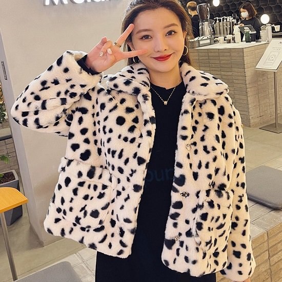 【取寄：納期2週間】ジャケット レディース ゆったり 体型カバー アウター ボアジャケット レディース もこもこ かわいい ボアジャケット レディース ダルメシアン柄 アウター ジャケット