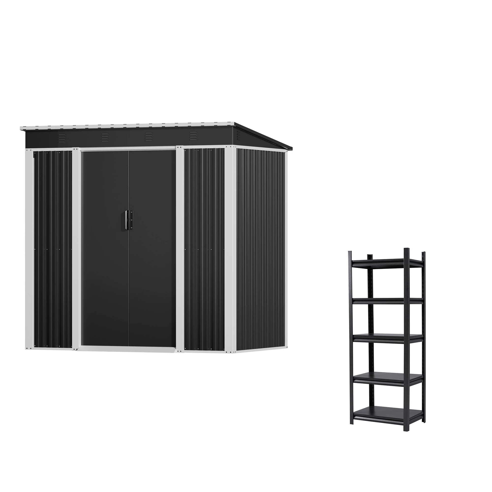 【2025年新仕様】【収納棚付き】物置 屋外 スチール 倉庫 戸外収納庫 幅180*奥行き120*高185 物置き おしゃれ 大型 収納庫 屋外物置 防さび ベランダ 防水 ドア 引戸 スチール物置