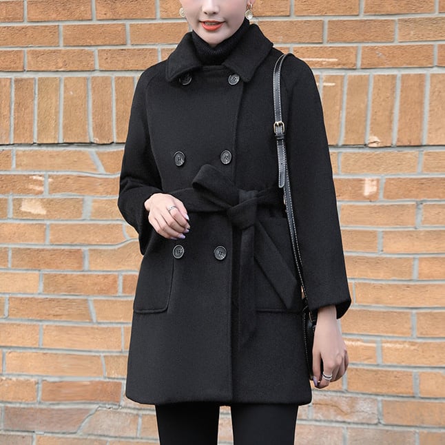 アウター 上着 コート ピーコート Ａライン ミドル丈 チュニック丈 無地 襟付き ダブルブレスト 温かい 防寒 防風 体型カバー スタイルアップ 可愛い かわいい きれいめ 大人 上品 lout03