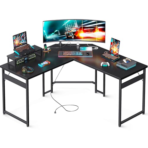 L字 パソコン ゲーミングデスク 128x128cm コンセント モニター台付き カーボンブラック 8,607円