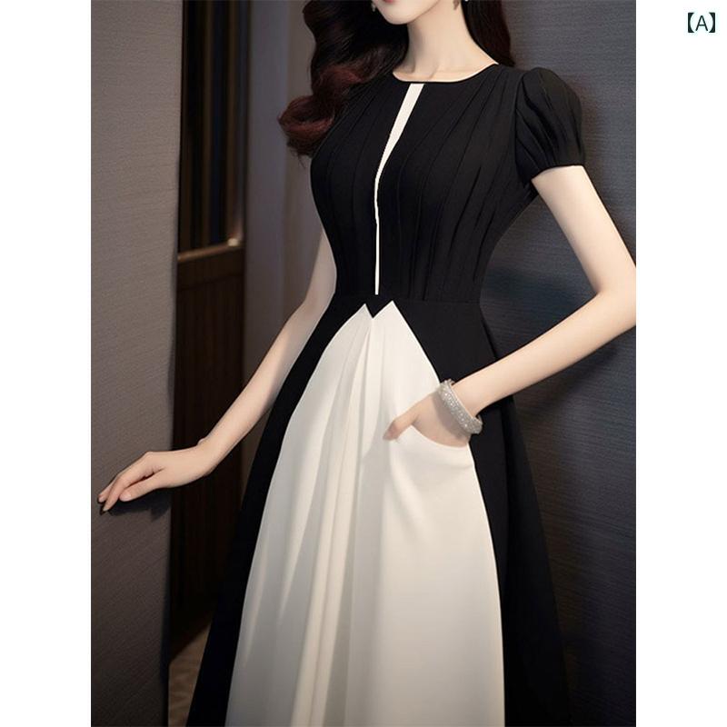 レディース ファッション オシャレ カワイイ 女性用 シンプル 人カワイイ きいサイズ 婦人 フレンチ エレガント フォーマル シーン ぴっり 夏 白黒 コントラスト ワンピース 10,532円