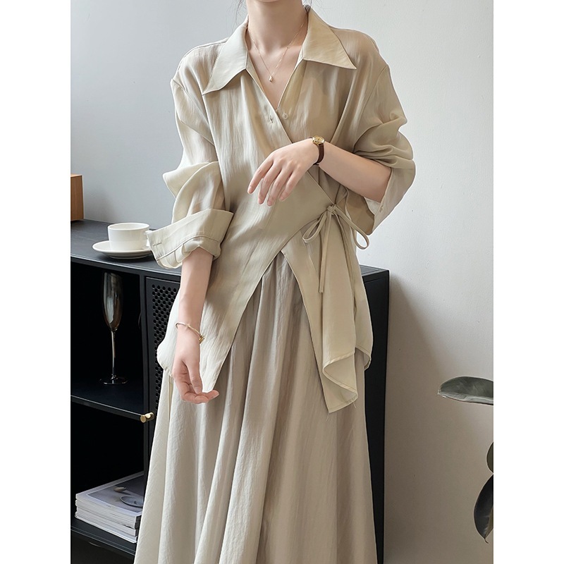 涼しく楽ちんセットアップ レディース 夏 韓国 新中国式シャツスカート女性2025夏薄手のシャツ付き半身スカート2点セット ルームウェア セットアップ スウェット上下セット スーツ