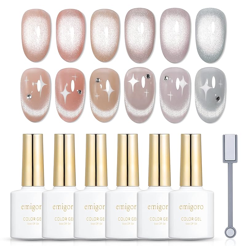 emigoro マグネットジェル ジェルネイル ヌードカラー キャッツアイジェル キラキラ ギャラクシーネイル カラージェル ネイル用品 マグネットネイル ジェル 磁石付き 6色セット 初心者 UV/