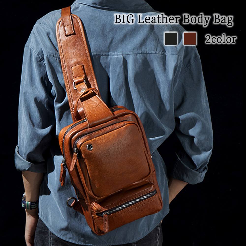 ボディバッグ メンズ BIGレザーボディバッグ 夏 30代 横型 ブランド 秋 きれいめ 大容量 ショルダーバッグ 防水 ウエストポーチ 50代 ウエストバッグ 春 小さめ かっこいい 革 人気 ハイ