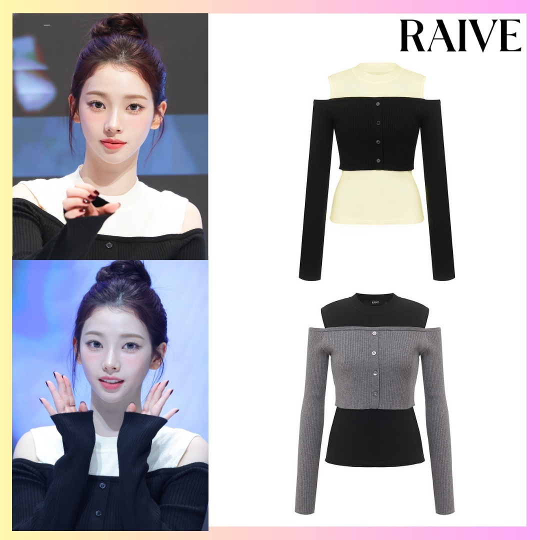 [Aespa カリナ 着用][RAIVE] 11月26日 予約発送 Shoulder Cut-out Knit - 2色 + FREE OMAKE 秋ニット 赤ニットトップス ニットスウェット 韓国