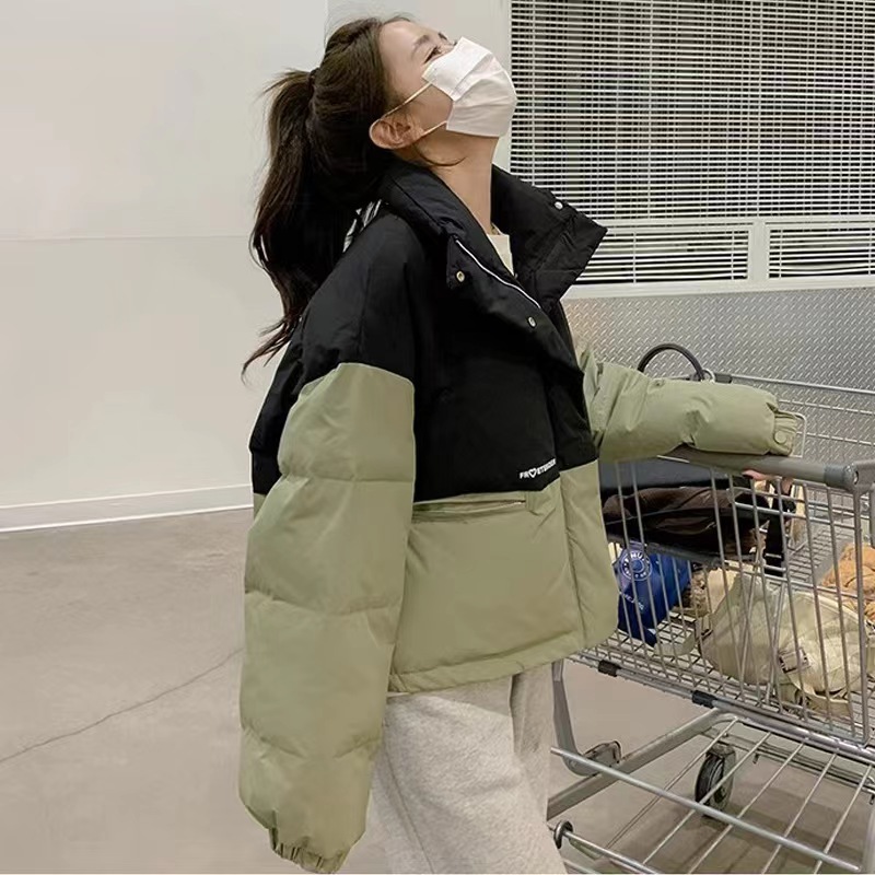 秋冬新作スタンドカラー刺繍ダウンジャケット女性ショート韓国版小柄厚手インパクト白鴨ダウンコート 5,414円