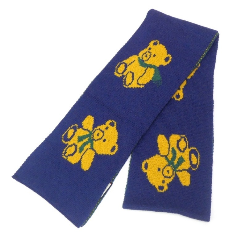グッチ GUCCI テディベア マフラー くま 青 ウール100％ 【中古】(66489)