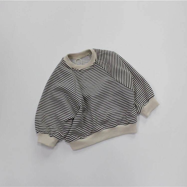春の子供長袖衛衣 韓国版ストライプコウモリ袖ストライプ丸首Tシャツ