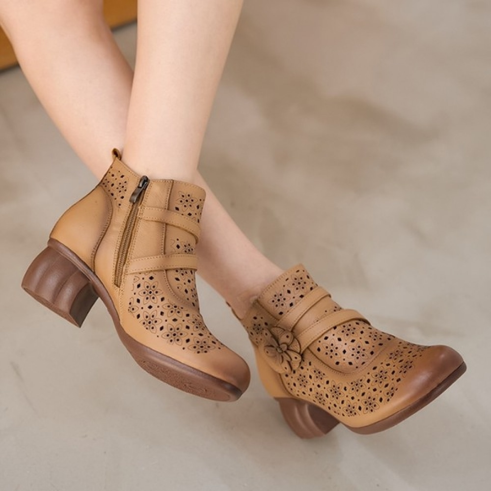 [ニーナのパリ] 6cmフラワーツーラインパンチングアンクル