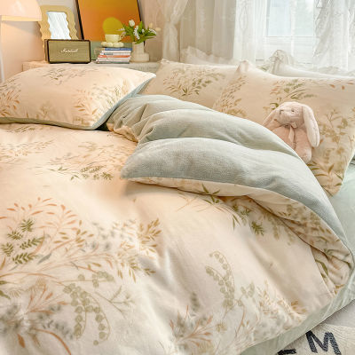 韓国版厚手のミルクパイル4点セットのベッド用品冬のサンゴベルベットの両面ベルベットのシーツは3点セットになっている