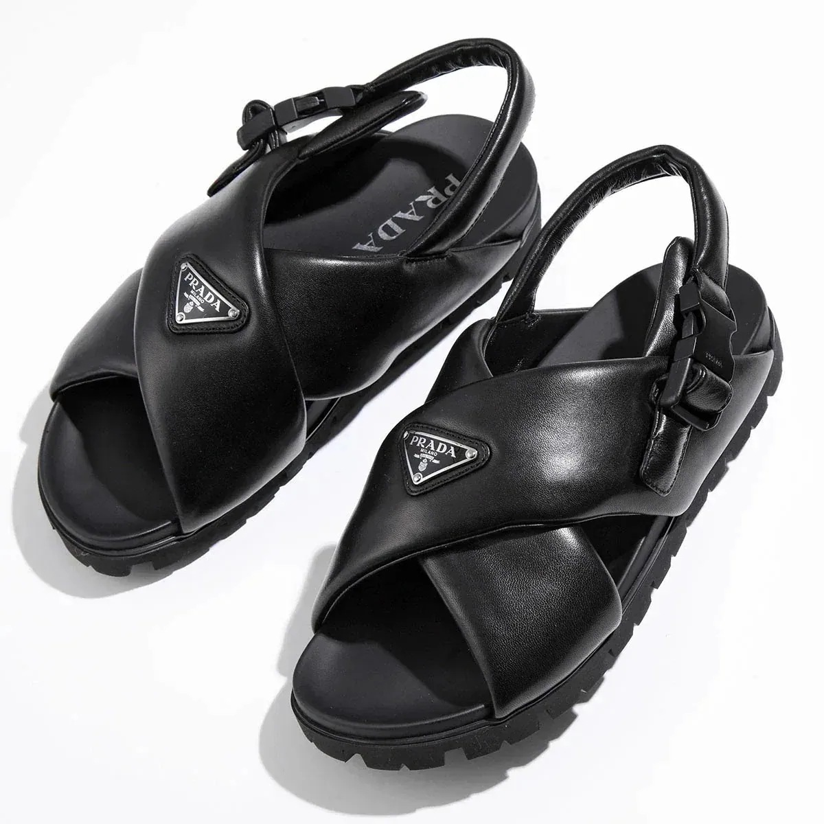 PRADA プラダ サンダル モノリス 2X3089 2DL8 メンズ トライアングルロゴ パテッドナッパレザー クリスクロス シューズ 靴 F0002/NER