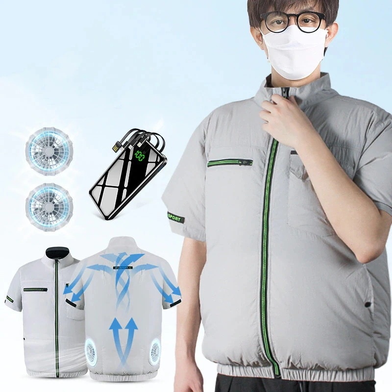 【2023最新.バッテリー付 】空調ウェア 冷風服 空調冷風服 ファン付き クーラー服 空調作業服 空調ベスト 半袖 熱中症対策 UVカット 撥水加工 最大24時間連続