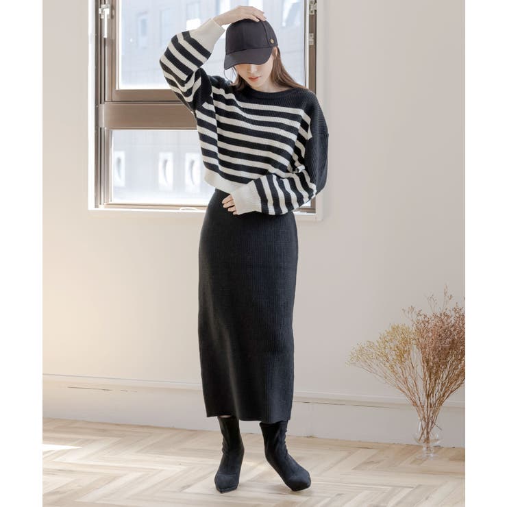 着れるのにきちんと見え無地orボーダーニットセットアップ