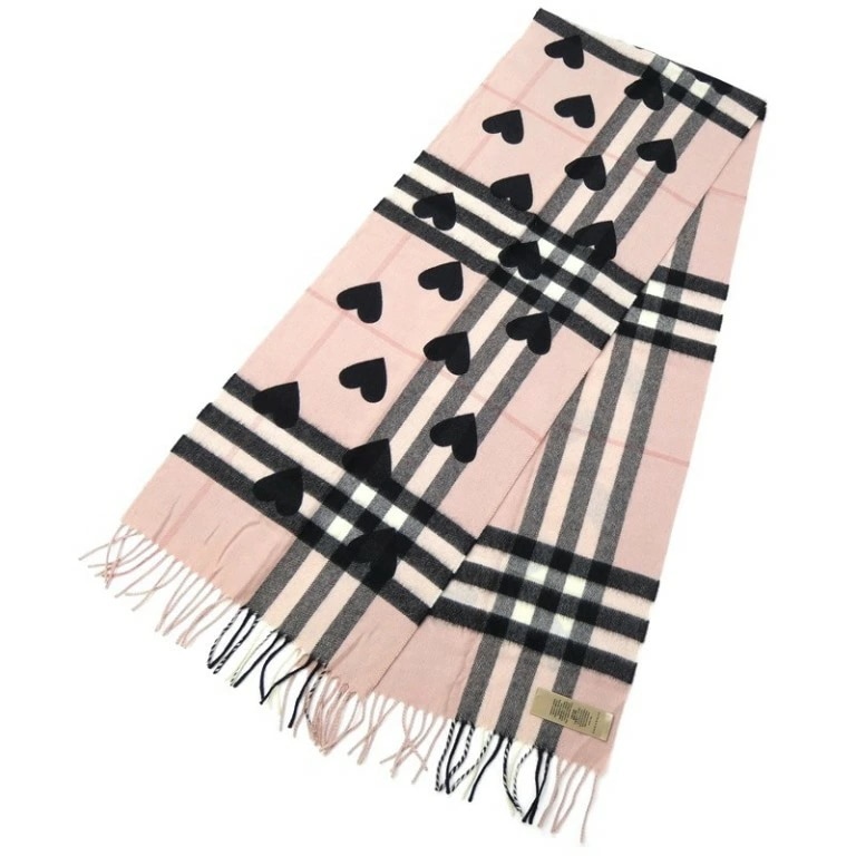 バーバリー BURBERRY チェック＆ハート マフラー ピンク カシミヤ(68877)