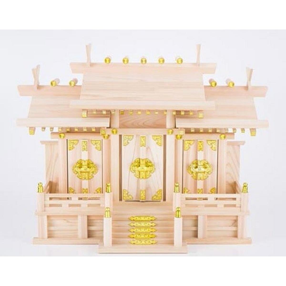 【お取り寄せ～2週間】静岡木工 神棚の里 屋根違い三社　桧（中） 神棚
