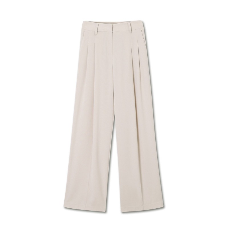 TWO PINTUCK WIDE SLACKS CREAM BEIGE