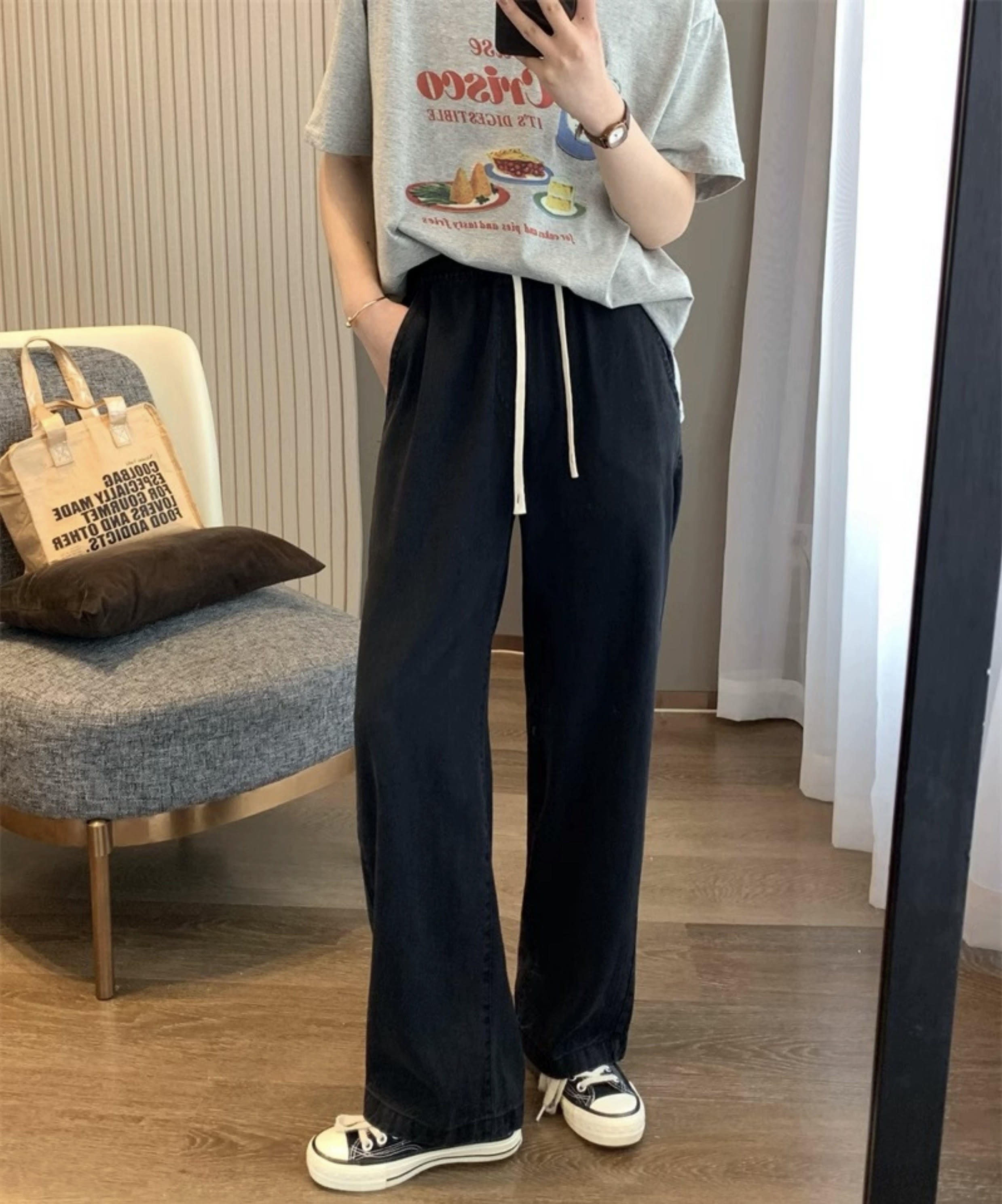 レディース パンツ ジーンズ デニムパンツ ワイドレッグパンツ ポケット ウエストゴム ハイウエスト ルーズ きれいめ 上品 お洒落 大人可愛い 大人女子 シンプル カジュアル フェミニン エレガント