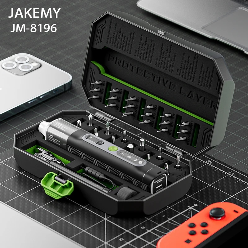 JAKEMY-JM-8196精密電動ドライバーセット4ギアトルク充電式コードレス携帯電話用ドライバー修理ツール - 1420