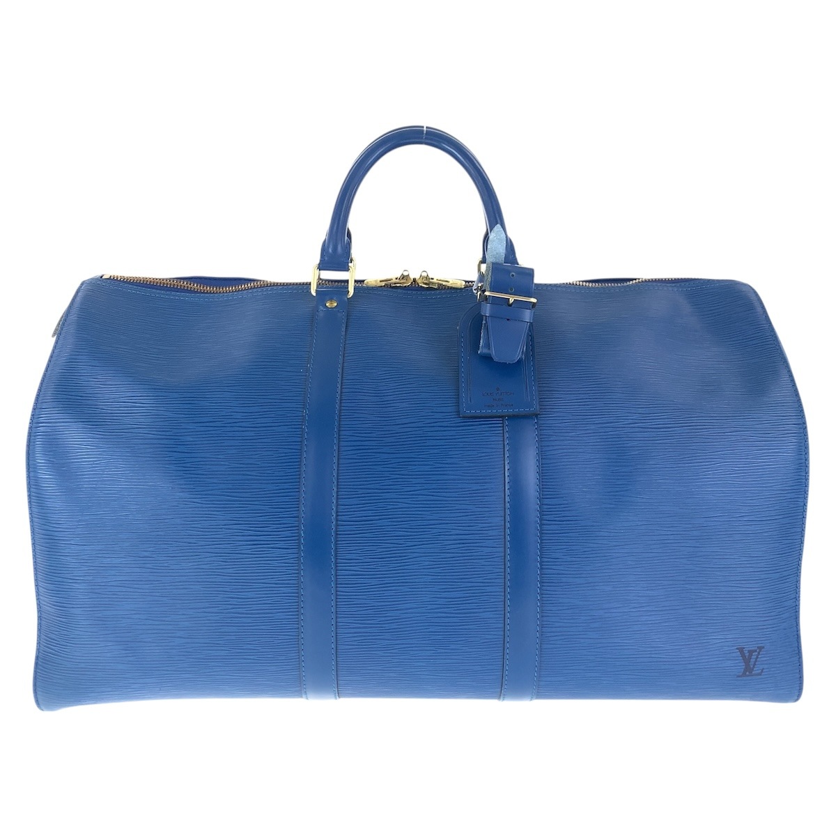 美品 エピ キーポ ル 50 トレドブルー ゴールド金具 レザー M42965 ボストンバッグ 男女兼用 レディース 501309