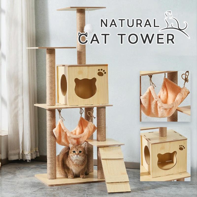 キャットタワー 猫 ネコ 爪とぎ 爪研ぎ 据え置き 木製 ペット ハンモック 【DH-28-6】
