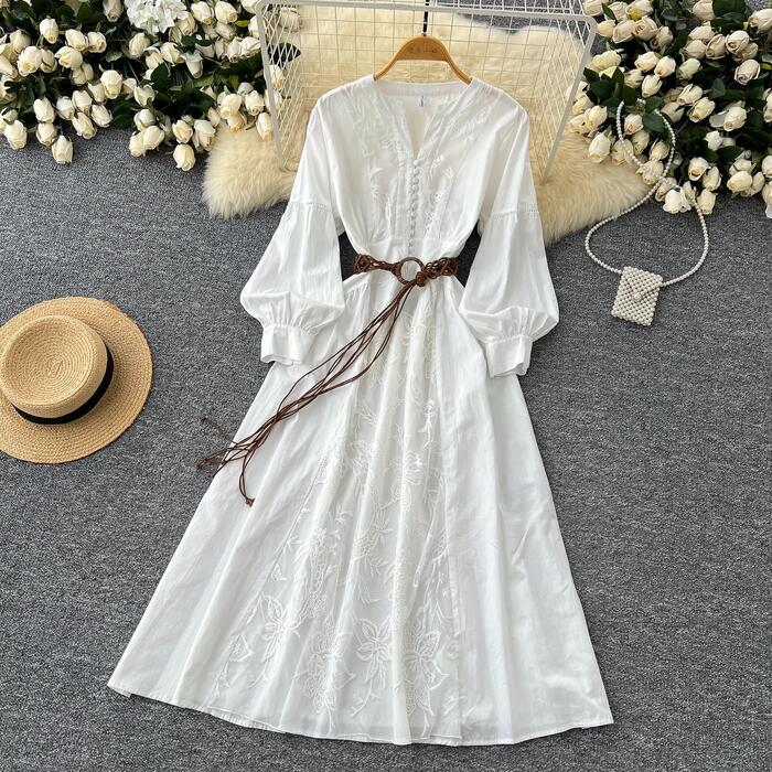 ワンピース ドレス 袖あり レース パフスリーブ シャツワンピ レディース エレガント きれいめ カジュアル ロング丈 マキシ丈 大人 可愛い 長袖 Aライン フェミニン おしゃれ ナチュラル ハイウ 5,150円