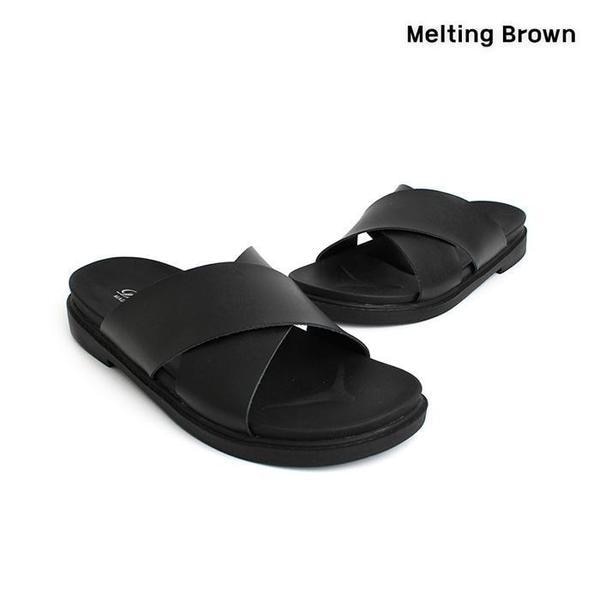 メンズ デイリー 牛革 Xストラップ クッション スリッパ