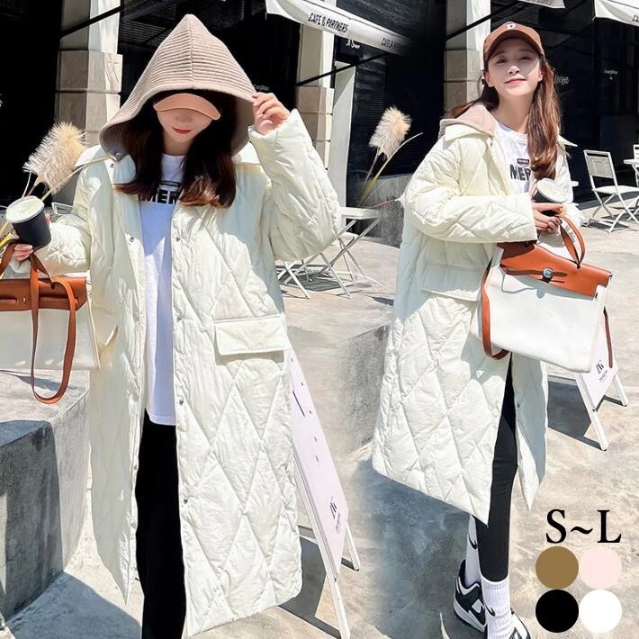 コート　レディース　キルティング 　ロングコート 中綿コート　 アウター ジャケット フード　ロング　ミディアム　カジュアル　軽い 暖かい 大きいサイズ　S　M　L今日は30パーセント