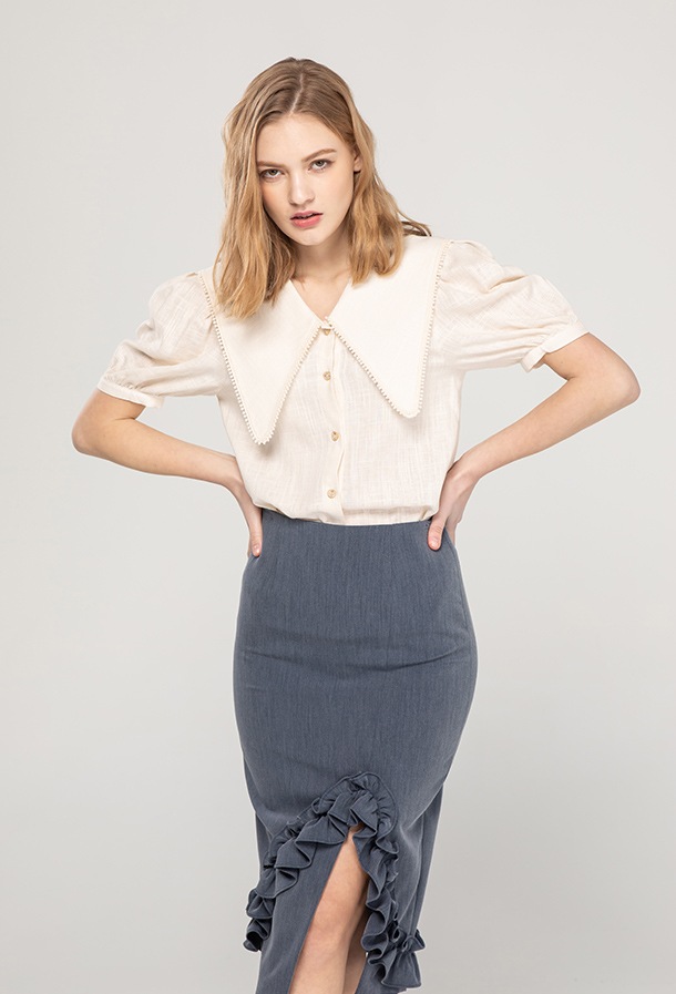 花飾りShirring Skirt_NA_WH_GR