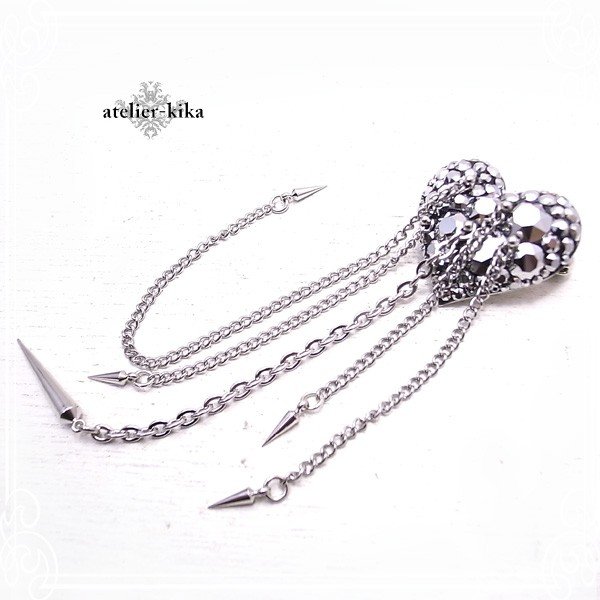 メタリックハートブローチ きらきら デコレーション ジュエルデコ atelier-kika [ アトリエキカ ] アクセサリー/ハンドメイド/作家