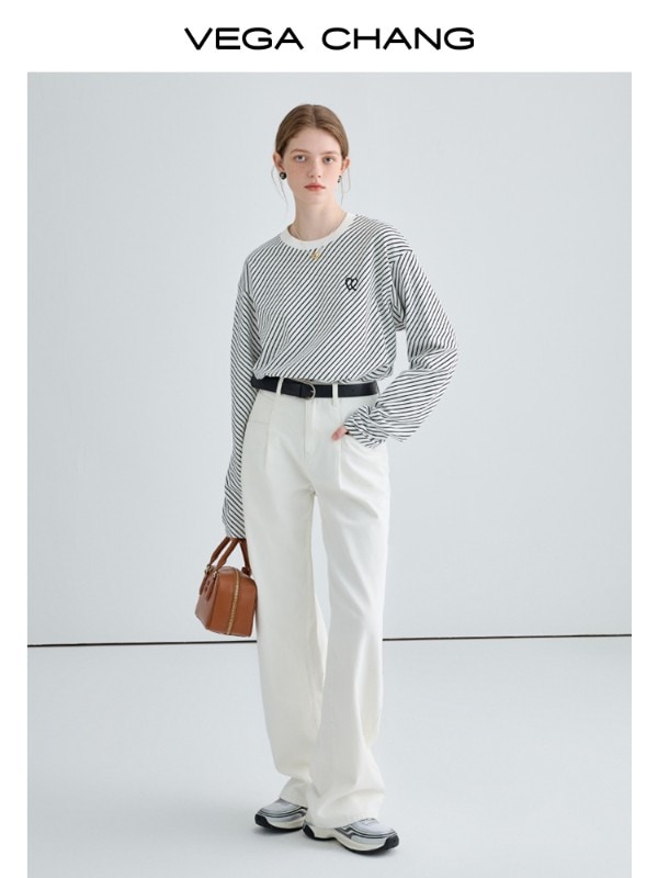 VEGA CHANGストレートジーンズレディース2025秋新作スモールホワイトカジュアルワイドレッグパンツ