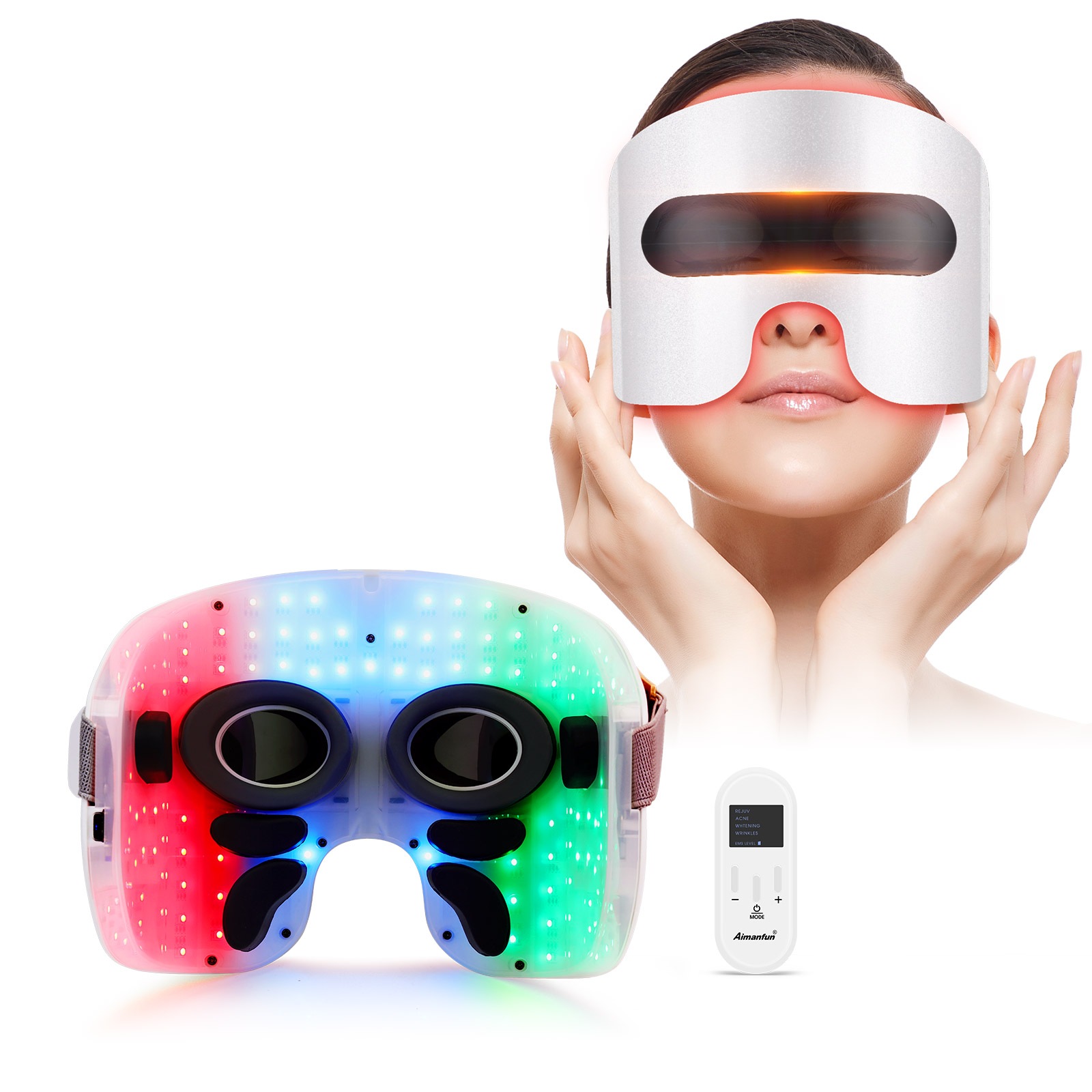 目元美顔器 目元ケア【業界新登場】目元エステ EMS 5段階レベル LED 3色光エステ 4種類モード リモコン操作 自宅用美顔器 充電式 男女兼用