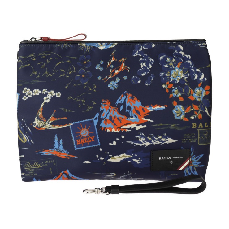 新品未使用展示品 BALLY バリー クラッチバッグ FHOLLER.NPR/27 セカンドバッグ ファブリック MULTI BLUE SKY ブルー 総柄 ナイロン 本物保証 中古