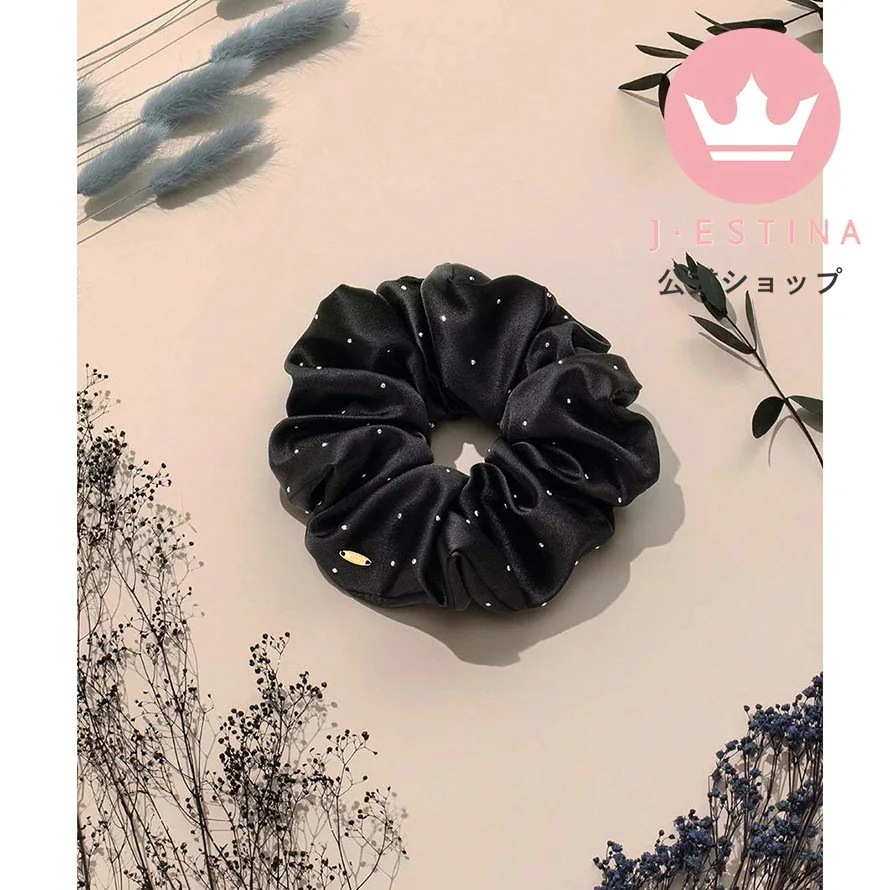 サテンドットシュシュ(BLACK)IU パクミニョン 韓国ドラマ 韓国ファッション レディース アクセサリー