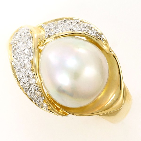14K YGWG リング 指輪 13号 パール(真珠) 約10mm ダイヤ ジュエリー 中古