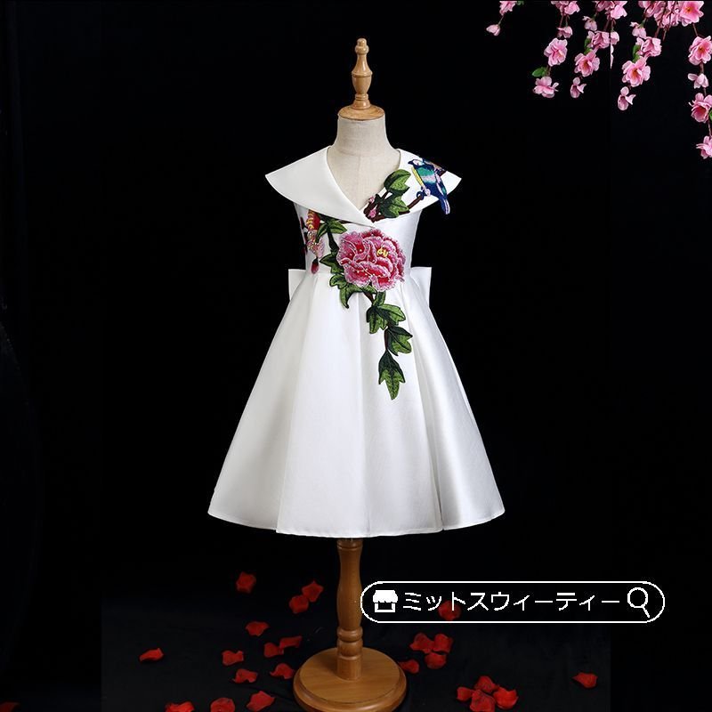 発表会 子供ドレス 女の子 ホワイト 花柄 結婚式 ワンピース 子ども キッズドレス パーティドレス