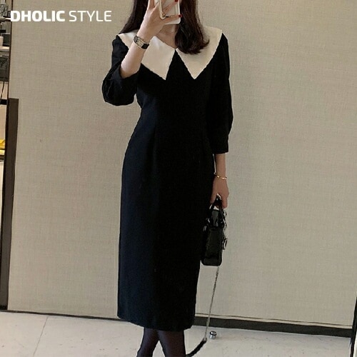 [メガ割りSALE]ビッグカラー7分袖ワンピース・p495245