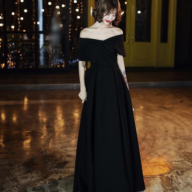 人気爆発パーティードレス ロング 黒 半袖 おしゃれ かっこいい 結婚式 お呼ばれ ドレス ロングドレス 演奏会 発表会 大きいサイズ フォーマル オフショルダー Vネックロング フレア Aライン ド