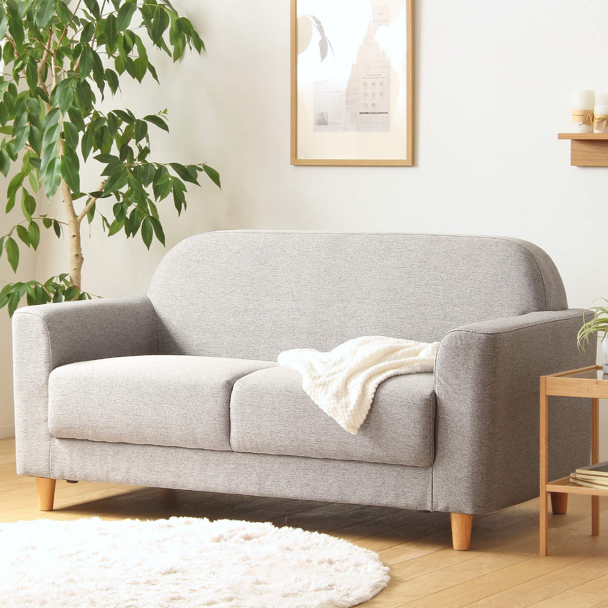 ソファ 2.5人掛け 幅160cm 木製 ファブリック ソファー コンパクトソファ 2人掛け 肘付き ひじ掛け コンパクト おしゃれ 北欧 天然木脚 クッション付き グレー