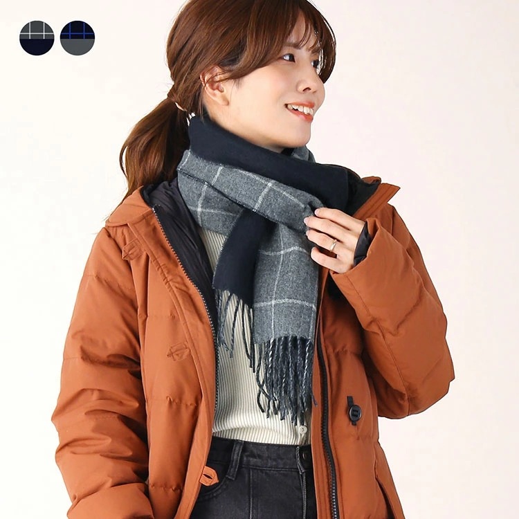 カシミヤ マフラー レディース リバーシブル チェック 無地 カシミヤ100％ 【名入れ刺繍可能】 秋 冬 厚手 フリンジ デザイン カシミヤマフラー レディースマフラー チェック柄 シンプル フォー