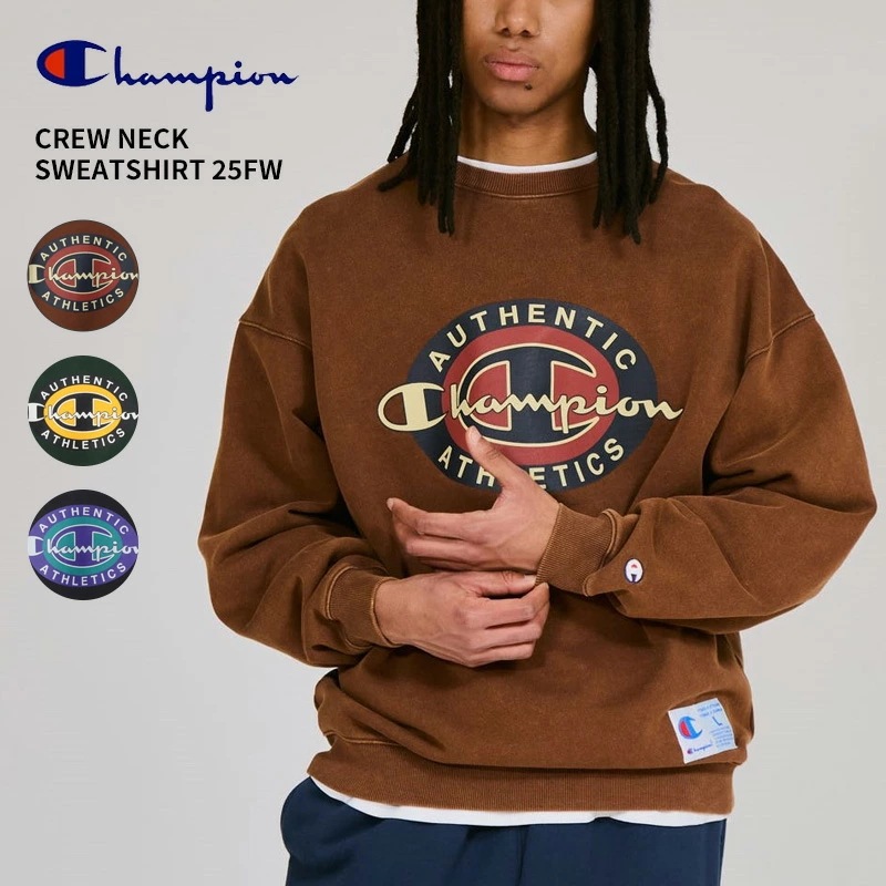 チャンピオン メンズ プリント トレーナー Champion クルーネックスウェットシャツ 25FW アクションスタイル C3-C014