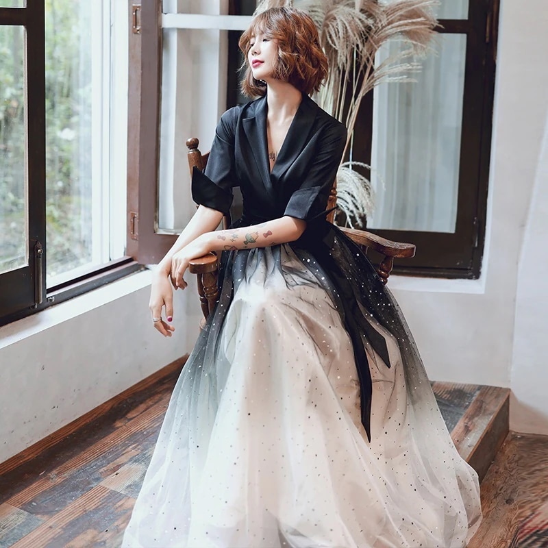 2024新品追加パーティドレス グラデーション ワンピース 韓国ファッション ロングドレス 結婚式 誕生日 演奏会 花嫁 司会 上品30%までに制限