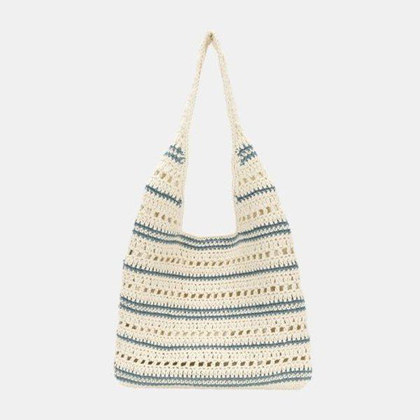 女性クロシェショルダーバッグ編みエコバッグニットデイリーボブサンガ...