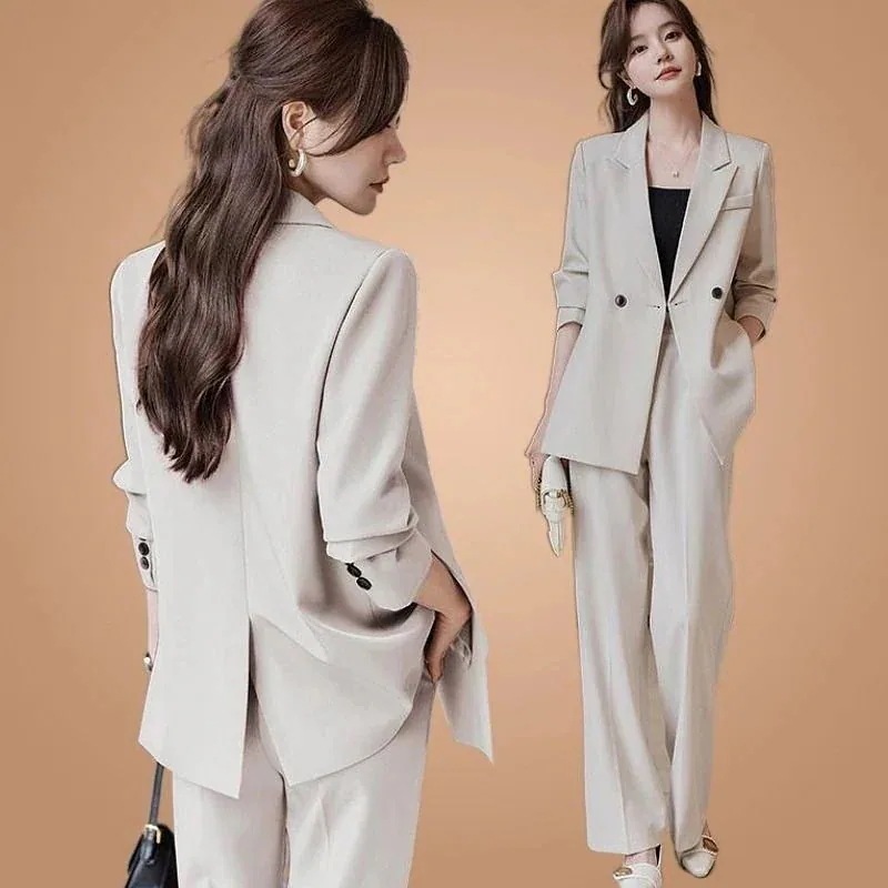 2024入荷韓国ファッションカジュアルスーツズボンスカートベストキャリアウーマンスーツ着OL職業服秋冬ワイドパンツ二点セット30%までに制限