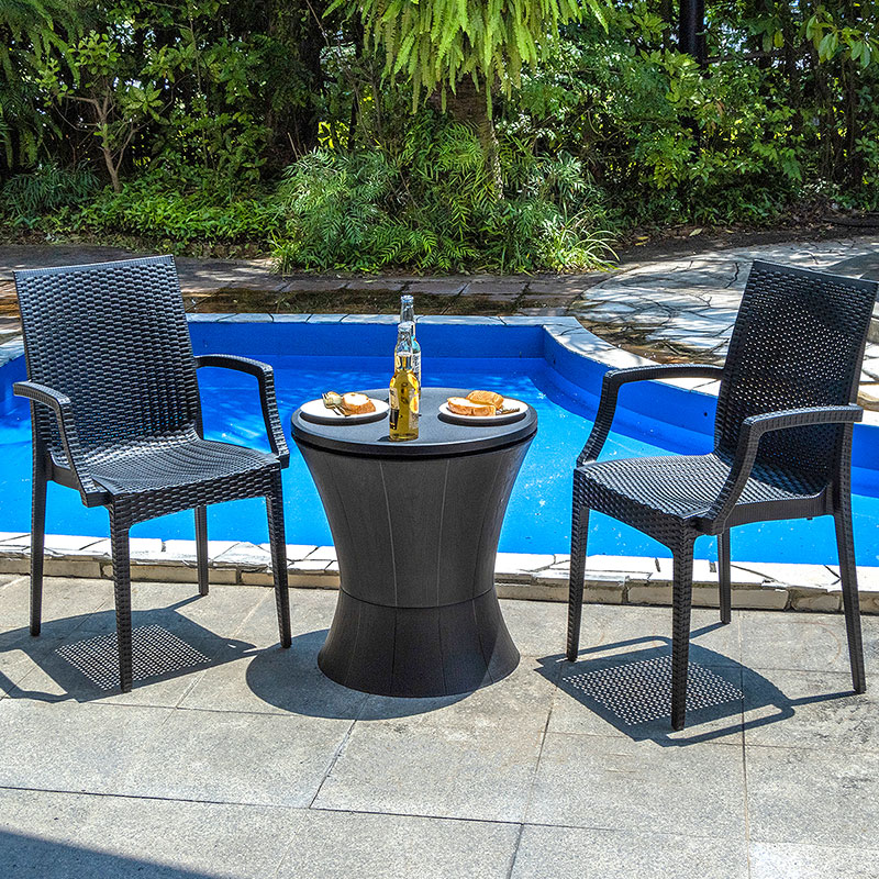 屋外 ガーデン セット テーブル サイドテーブル チェア クーラー ドリンク ボックス 収納 パーティ バーテーブル 昇降 高さ調節 水抜き付き アイスバケット おしゃれ アウトドア ホテル バー